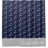 ネイビーブルーパドルモノグラムレイクハ航海のウス シャワーカーテン (正面)