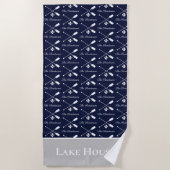 ネイビーブルーパドルモノグラムレイクハ航海のウス ビーチタオル (正面)