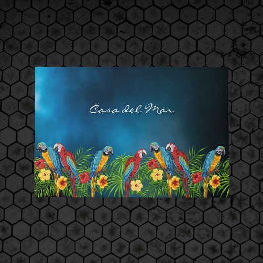 ネイビーブルーパロッツ夏の家名 ドアマット