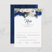 ネイビーブルーパンパスグラスフローラトロピックスウェディングRSVP 出欠カード (正面/裏面)