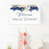 ネイビーブルーパンパスグラスブライダルシャワーウェルカム 横断幕 (インサイチュ)