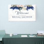 ネイビーブルーパンパスグラスブライダルシャワーウェルカム 横断幕 (トレードショー)