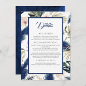 ネイビーブルーパンパスグラス結婚トロピカルズ詳細 エンクロージャーカード (正面/裏面)