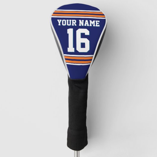 ネイビーブルーパンプキンオレンジホワイトスポーツジャージ ゴルフヘッドカバー (正面)