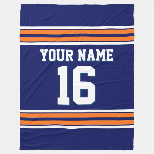 ネイビーブルーパンプキンオレンジホワイトスポーツジャージ フリースブランケット (正面)