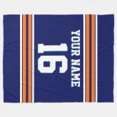 ネイビーブルーパンプキンオレンジホワイトスポーツジャージ フリースブランケット (正面(横))