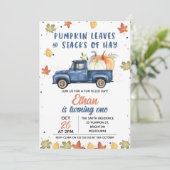 ネイビーブルーパンプキントラック秋1st誕生日 招待状 (スタンド正面)