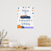 ネイビーブルーパンプキントラック誕生日ウェルカムサイン ポスター (キッチン)