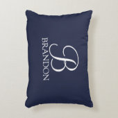 ネイビーブルーパーソナライズされたスクリプトモノグラムと名前 アクセントクッション (正面(垂直))