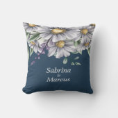 ネイビーブルーパーソナライズされたフローラ結婚ズ クッション (正面)