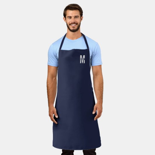 ネイビーブルーパーソナライズされたモノグラムと名前 エプロン (着用した状態)