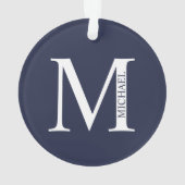 ネイビーブルーパーソナライズされたモノグラムと名前 オーナメント (裏面)