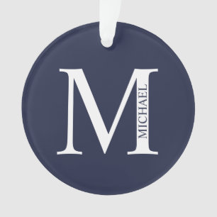 ネイビーブルーパーソナライズされたモノグラムと名前 オーナメント