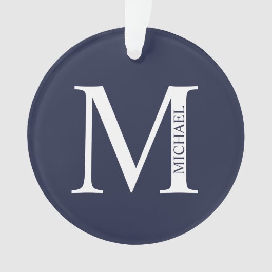 ネイビーブルーパーソナライズされたモノグラムと名前 オーナメント (正面)
