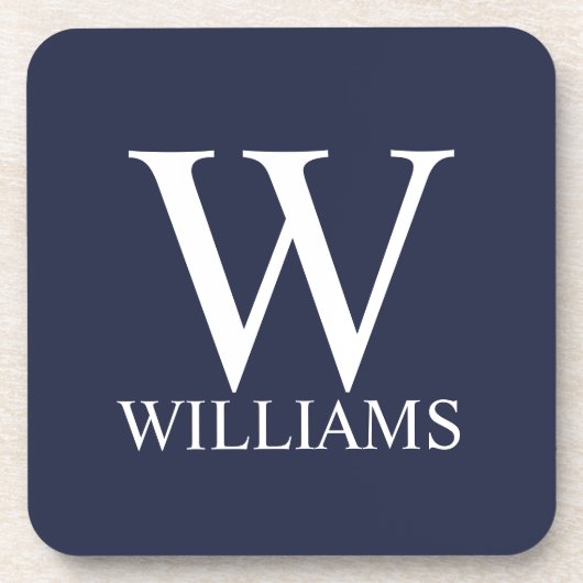 ネイビーブルーパーソナライズされたモノグラムと名前 コースター (正面)