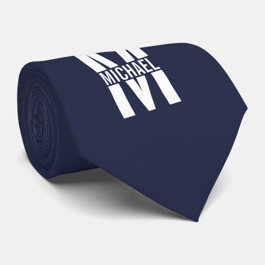 ネイビーブルーパーソナライズされたモノグラムと名前 ネクタイ (ロール)