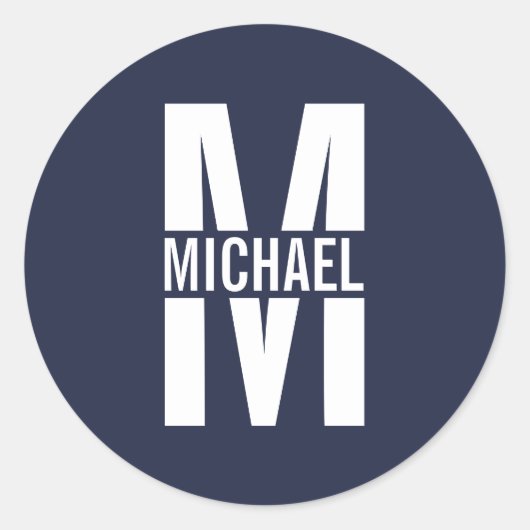 ネイビーブルーパーソナライズされたモノグラムと名前 ラウンドシール (正面)