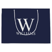 ネイビーブルーパーソナライズされたモノグラムと名前 ラージペーパーバッグ (正面)