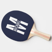 ネイビーブルーパーソナライズされたモノグラムと名前 卓球ラケット (横)