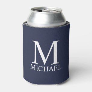 ネイビーブルーパーソナライズされたモノグラムと名前 缶クーラー