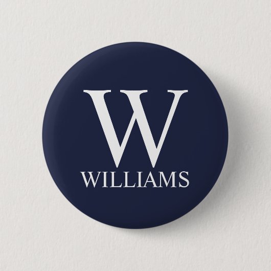 ネイビーブルーパーソナライズされたモノグラムと名前 缶バッジ (正面)