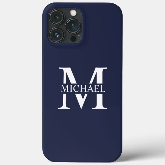 ネイビーブルーパーソナライズされたモノグラムと名前 Case-Mate iPhoneケース (裏面)