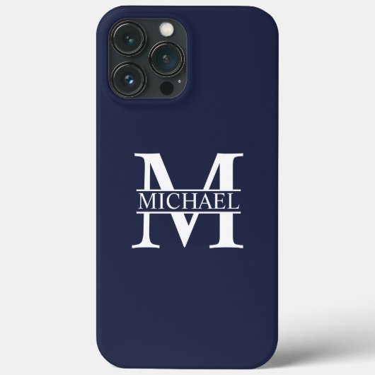 ネイビーブルーパーソナライズされたモノグラムと名前 Case-Mate iPhoneケース (裏面)