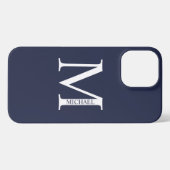 ネイビーブルーパーソナライズされたモノグラムと名前 iPhoneケース (裏面横)
