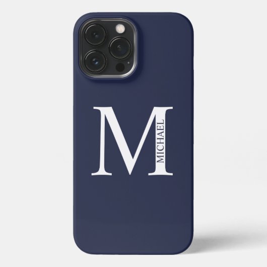 ネイビーブルーパーソナライズされたモノグラムと名前 iPhoneケース (裏面)