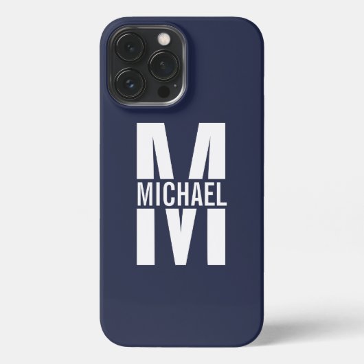 ネイビーブルーパーソナライズされたモノグラムと名前 iPhoneケース (裏面)