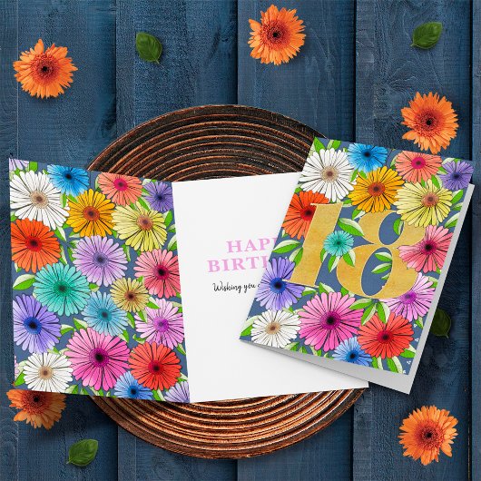 ネイビーブルーパーソナライズされた18番目の誕生日フローラ カード