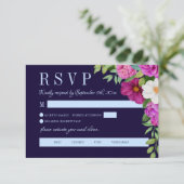 ネイビーブルーパープルピンクの花はっきりしたの食事の選択 出欠カード (スタンド正面)