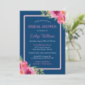 ネイビーブルーパープルピンクフローラクラスブライダルシャワー 招待状 (スタンド正面)