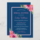 ネイビーブルーパープルピンクフローラクラスブライダルシャワー 招待状 (正面/裏面)