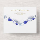 ネイビーブルーパープル金ゴールドレタリングジオメト結婚リ オールインワン招待状 (裏面)