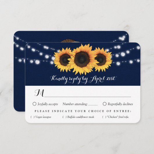 ネイビーブルーヒマワリひまわり灯食事の選択 出欠カード (正面/裏面)