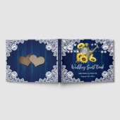 ネイビーブルーヒマワリ散水缶ウッドレース結婚ズ ゲストブック (全面)