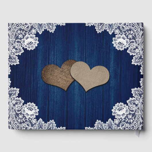 ネイビーブルーヒマワリ散水缶ウッドレース結婚ズ ゲストブック (裏面)