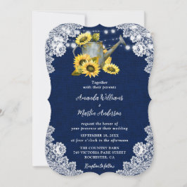 ネイビーブルーヒマワリ散水缶バーラップ結婚ズ 招待状