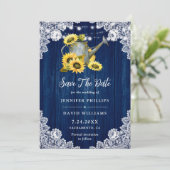 ネイビーブルーヒマワリ散水缶木材フローラレース セーブザデート (スタンド正面)