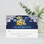 ネイビーブルーヒマワリ散水缶木材結婚の 出欠カード (スタンド正面)