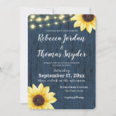 ネイビーブルーヒマワリ素朴とラ結婚イツ 招待状 (正面)