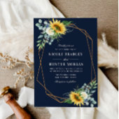 ネイビーブルーヒマワリ結婚ホワイト牡丹 招待状