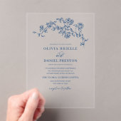 ネイビーブルービクトリアンフローラエレガフランスのントウェディング アクリル招待状 (インサイチュ (ポータブル))