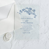 ネイビーブルービクトリアンフローラエレガフランスのントウェディング アクリル招待状