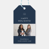 ネイビーブルービジネスクリスマスロゴチーム写真会社 ギフトタグ (裏面)
