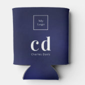 ネイビーブルービジネスモノグラム名ロゴ 缶クーラー (裏面)