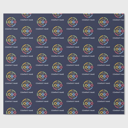 ネイビーブルービジネスロゴ&会社名プロモーション ラッピングペーパー (フラット)