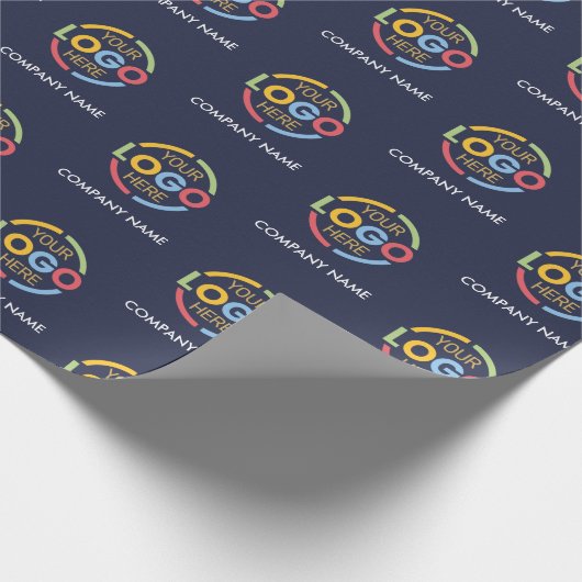 ネイビーブルービジネスロゴ&会社名プロモーション ラッピングペーパー (角)