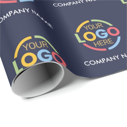ネイビーブルービジネスロゴ&会社名プロモーション ラッピングペーパー (ロールコーナー)